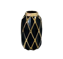 Vaso Ceramica Menor Preto E Dourado Contemporaneo Design - LUXdécor