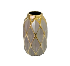 Vaso Ceramica Menor Marrom E Dourado Contemporaneo - LUXdécor