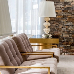 Poltrona Moderna Metal Dourado Estofado Veludo Primeira Linha - LUXdécor