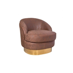 Poltrona Estofada Moderna Base em Bronze Luxo Primeira Linha