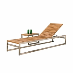 Chaise Espreguiçadeira Decorativo Aço e Madeira Teka Primeira Linha - comprar online