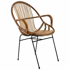 Cadeira Decorativa Rattan Natural Base Metal Fino Acabamento
