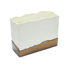 Vaso Decorativo Retangular Bege E Marrom Design - comprar online
