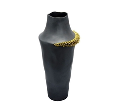 Vaso Ceramica Cinza Tradicional Sofisticado Acab. Relevo - comprar online