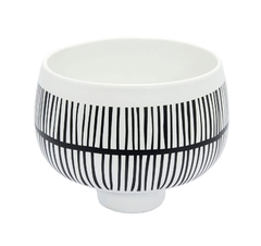 Vaso Ceramica Moderna Medio Branco Com Listras Pretas - comprar online