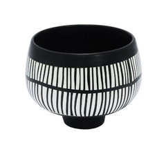Vaso Ceramica Moderna Menor Preto Com Listras Brancas - comprar online