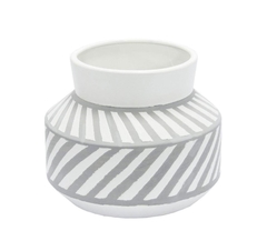 Vaso Maior Redondo Ceramica Branco C Cinza Listras - comprar online
