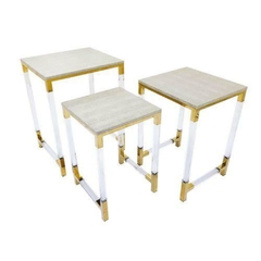 Conjunto Mesaninos Metal e Vidro Fino Acabamento Dourado