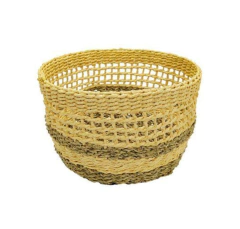 Cesto Redondo Decorativo Fibra Natural Vazada Detalhe Marrom