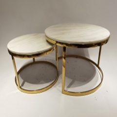 Par de Mesas Moderna Metal Dourado Redonda Fino Acabamento