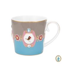 Conj. 06 Canecas Porcelana Marrom C Azul Passaro - comprar online