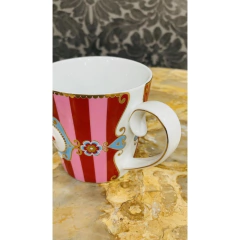 Caneca Porcelana Listras Rosa e Vermelho Bird na internet