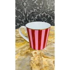 Caneca Porcelana Listras Rosa e Vermelho Bird - loja online