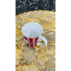Caneca Porcelana Listras Rosa e Vermelho Bird - LUXdécor