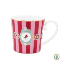Caneca Porcelana Listras Rosa e Vermelho Bird