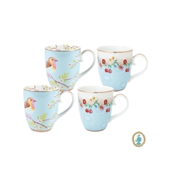 Conjunto 04 Canecas Porcelana Azul Passarinho na internet
