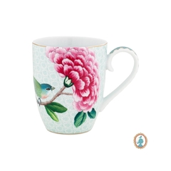 Conjunto 06 Canecas Porcelana Azul Passarinho E Flor