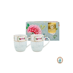 Par De Canecas Porcelana Azul Claro Faixa Na Borda