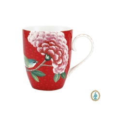 Conj. 06 Canecas Porcelana Vermelho C Flor E Passaro