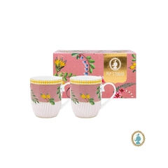 Par De Canecas Porcelana Rosa C Listras E Bolinhas