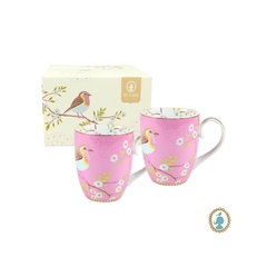 Par De Canecas Porcelana Rosa Claro Passarinho