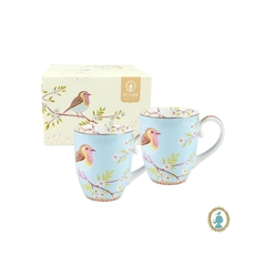 Par De Canecas Porcelana Azul Bebe Passarinhos