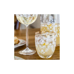 Conj 06 Copos Cristal P Agua Lapidados Florais Borda Ouro - comprar online