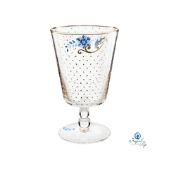 Conj 06 Taças P Agua Cristal Fino Ouro Prensado Floral Azul na internet