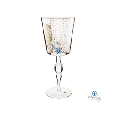 Conj 06 Taças P Vinho Cristal Ouro Prensado Floral Azul - comprar online