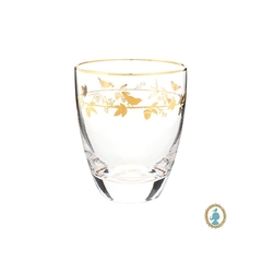 Conj 06 Copos Cristal Ouro Prensado Passaros Natureza