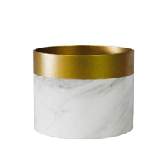 Vaso Poliresina Branco Marmorizado Acabamento Dourado - comprar online