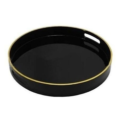 Bandeja Maior Redonda Madeira Filete Dourado - comprar online