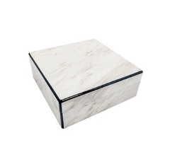 Caixa Decorativo Madeira Quadrado Menor Design Marmore Branco