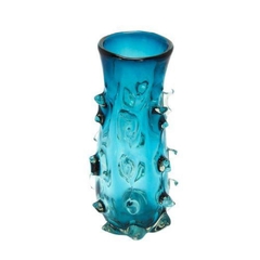 Vaso Murano Azul c Relevos Decorativos Incolor Luxo