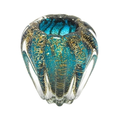 Vaso Cristal Murano Medio Azul Pó De Ouro Fino Acabamento