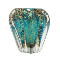 Vaso Cristal Murano Medio Azul Pó De Ouro Fino Acabamento na internet