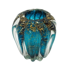 Vaso Cristal Murano Menor Azul Pó De Ouro Fino Acabamento