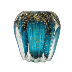 Vaso Cristal Murano Menor Azul Pó De Ouro Fino Acabamento na internet