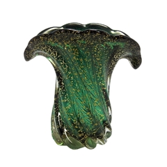 Vaso Cristal Murano Verde Pó De Ouro Design Retorcido - comprar online