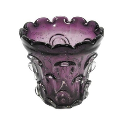 Vaso Murano Italiano Roxo Relevos Curvas Maior Luxo