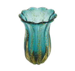 Vaso Murano Italiano Azul Maior Pó de Ouro Finos Lapidados Alto Padrão