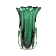 Vaso Murano Cristal Verde Finos Ondulados Alto Design na internet