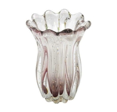 Vaso Murano Menor Italiano Rosa Suave Lapidados Sinuosos