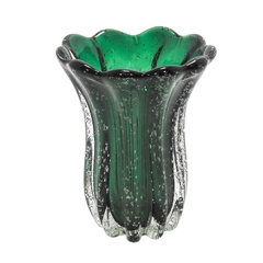 Vaso Decorativo Murano Verde Escuro Design Bolhado Bordas Onduladas Luxo
