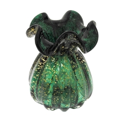 Vaso Trouxinha 17x14cm Murano Verde Escuro Pó De Ouro