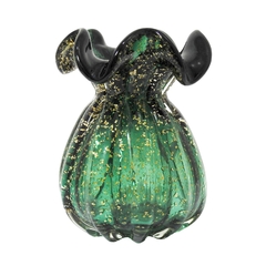 Vaso Trouxinha 17x14cm Murano Verde Escuro Pó De Ouro na internet