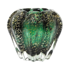 Vaso Cristal Murano Verde Escuro Pó De Ouro Fino Design na internet