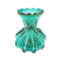 Vaso Decorativo Maior Murano Azul Finos Lapidados Redondo Pó Dourado Luxuoso