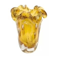 Vaso Murano Italiano Âmbar Lapidados Borda Curvada