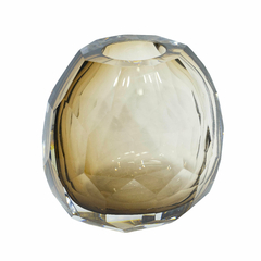Vaso Murano Italiano Oval Maior Translucido Marrom Incolor